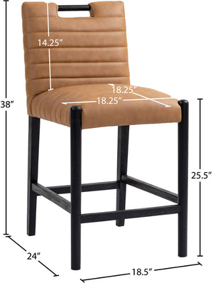 Meridian Furniture Aimee Channel Tufted Vegan Leather Counter Stool with Wood Legs for Kitchen Islands and Bars Cognac 11029 11029Cognac-C