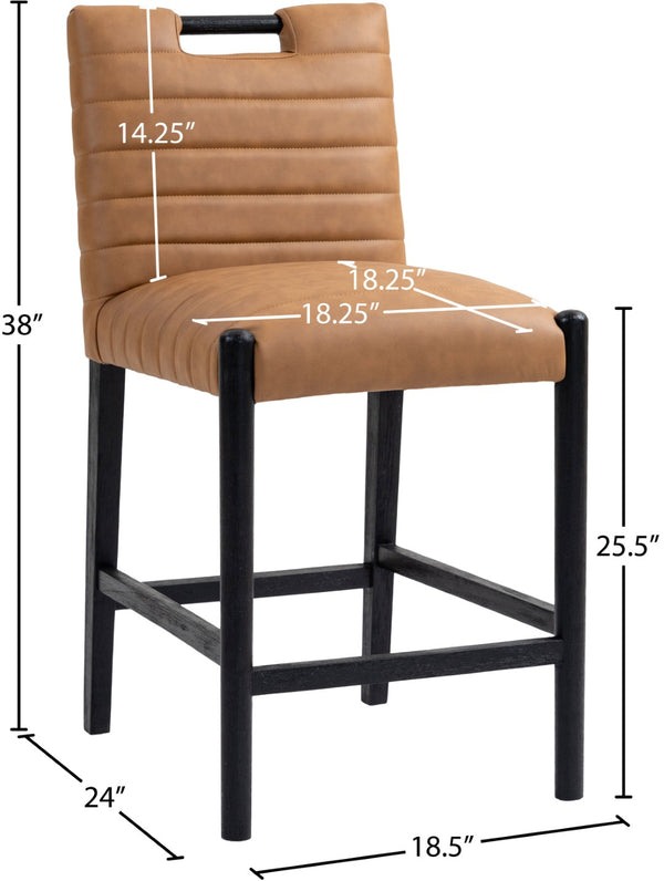 Meridian Furniture Aimee Channel Tufted Vegan Leather Counter Stool with Wood Legs for Kitchen Islands and Bars Cognac 11029 11029Cognac-C