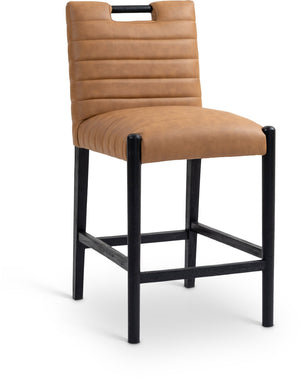 Meridian Furniture Aimee Channel Tufted Vegan Leather Counter Stool with Wood Legs for Kitchen Islands and Bars Cognac 11029 11029Cognac-C
