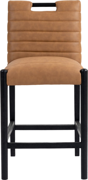 Meridian Furniture Aimee Channel Tufted Vegan Leather Counter Stool with Wood Legs for Kitchen Islands and Bars Cognac 11029 11029Cognac-C