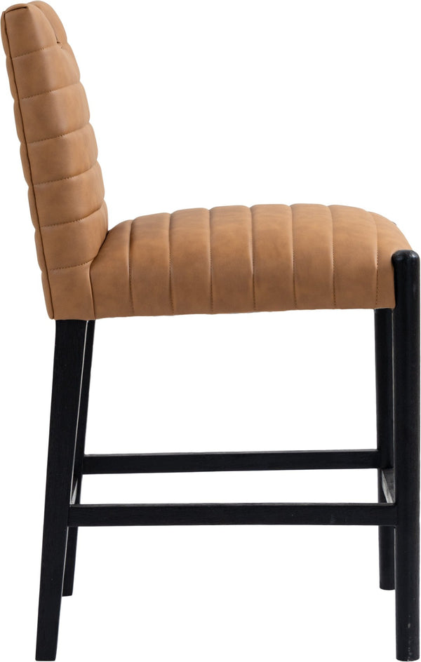 Meridian Furniture Aimee Channel Tufted Vegan Leather Counter Stool with Wood Legs for Kitchen Islands and Bars Cognac 11029 11029Cognac-C