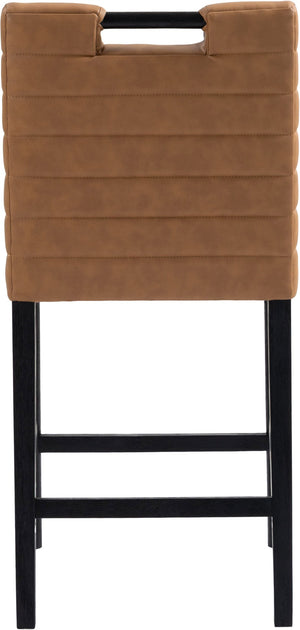 Meridian Furniture Aimee Channel Tufted Vegan Leather Counter Stool with Wood Legs for Kitchen Islands and Bars Cognac 11029 11029Cognac-C