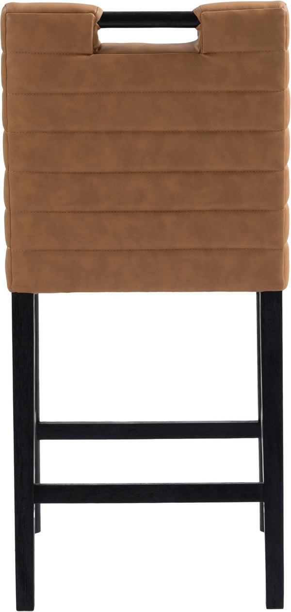 Meridian Furniture Aimee Channel Tufted Vegan Leather Counter Stool with Wood Legs for Kitchen Islands and Bars Cognac 11029 11029Cognac-C