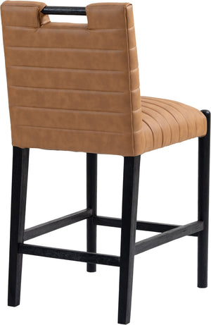Meridian Furniture Aimee Channel Tufted Vegan Leather Counter Stool with Wood Legs for Kitchen Islands and Bars Cognac 11029 11029Cognac-C