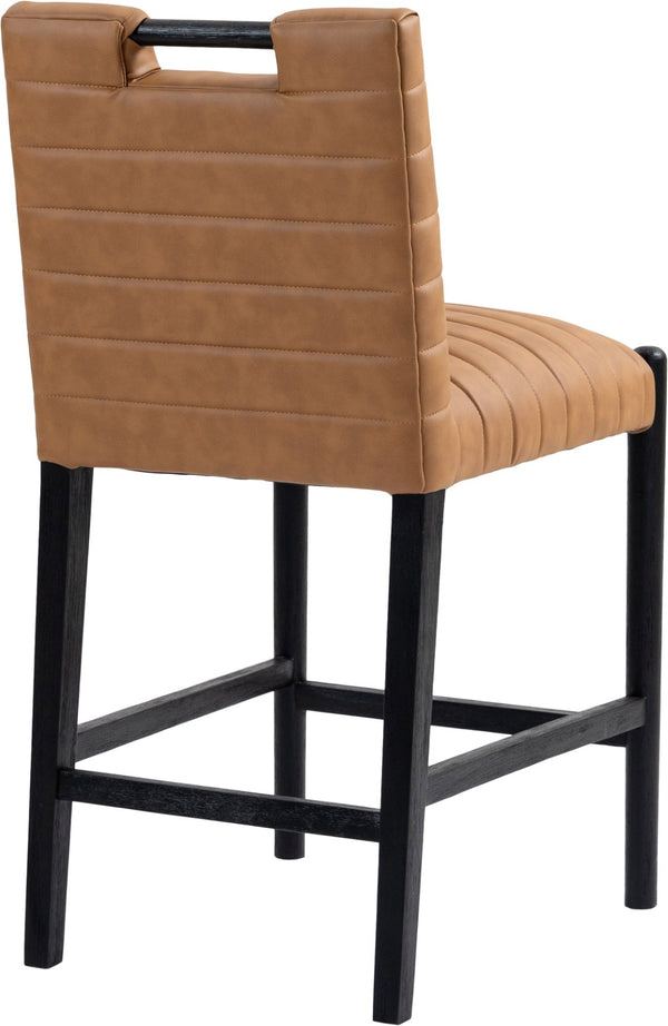 Meridian Furniture Aimee Channel Tufted Vegan Leather Counter Stool with Wood Legs for Kitchen Islands and Bars Cognac 11029 11029Cognac-C