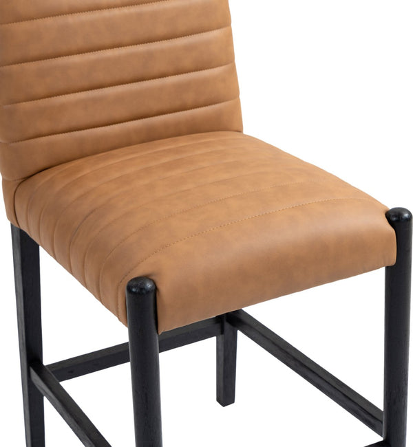Meridian Furniture Aimee Channel Tufted Vegan Leather Counter Stool with Wood Legs for Kitchen Islands and Bars Cognac 11029 11029Cognac-C