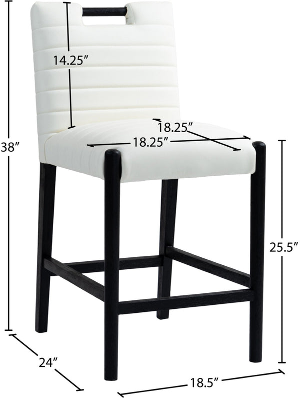 Meridian Furniture Aimee Channel Tufted Vegan Leather Counter Stool with Wood Legs for Kitchen Islands and Bars Cream 11029 11029Cream-C