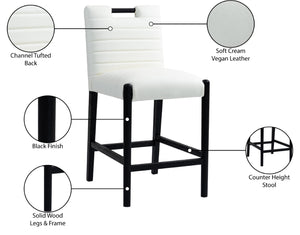 Meridian Furniture Aimee Channel Tufted Vegan Leather Counter Stool with Wood Legs for Kitchen Islands and Bars Cream 11029 11029Cream-C