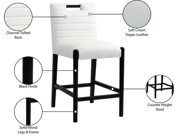Meridian Furniture Aimee Channel Tufted Vegan Leather Counter Stool with Wood Legs for Kitchen Islands and Bars Cream 11029 11029Cream-C