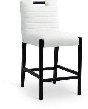 Meridian Furniture Aimee Channel Tufted Vegan Leather Counter Stool with Wood Legs for Kitchen Islands and Bars Cream 11029 11029Cream-C