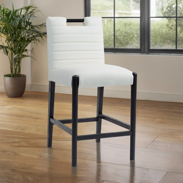 Meridian Furniture Aimee Channel Tufted Vegan Leather Counter Stool with Wood Legs for Kitchen Islands and Bars Cream 11029 11029Cream-C