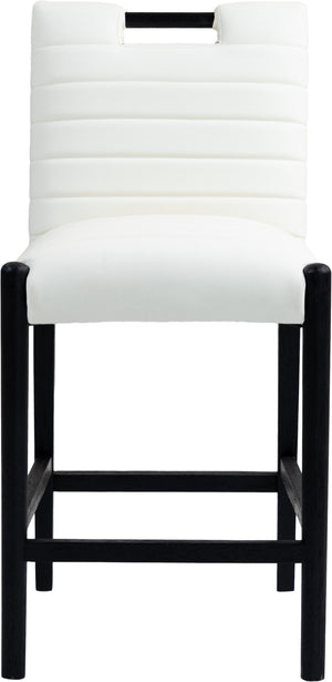 Meridian Furniture Aimee Channel Tufted Vegan Leather Counter Stool with Wood Legs for Kitchen Islands and Bars Cream 11029 11029Cream-C