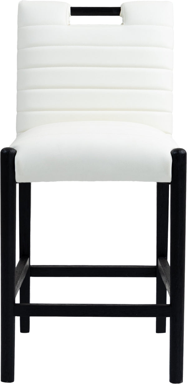 Meridian Furniture Aimee Channel Tufted Vegan Leather Counter Stool with Wood Legs for Kitchen Islands and Bars Cream 11029 11029Cream-C
