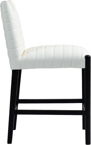 Meridian Furniture Aimee Channel Tufted Vegan Leather Counter Stool with Wood Legs for Kitchen Islands and Bars Cream 11029 11029Cream-C