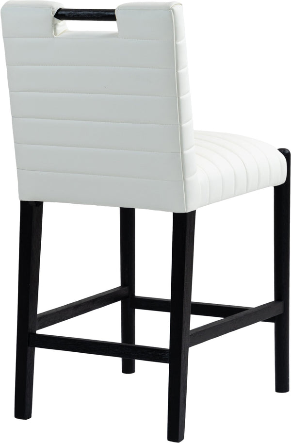 Meridian Furniture Aimee Channel Tufted Vegan Leather Counter Stool with Wood Legs for Kitchen Islands and Bars Cream 11029 11029Cream-C