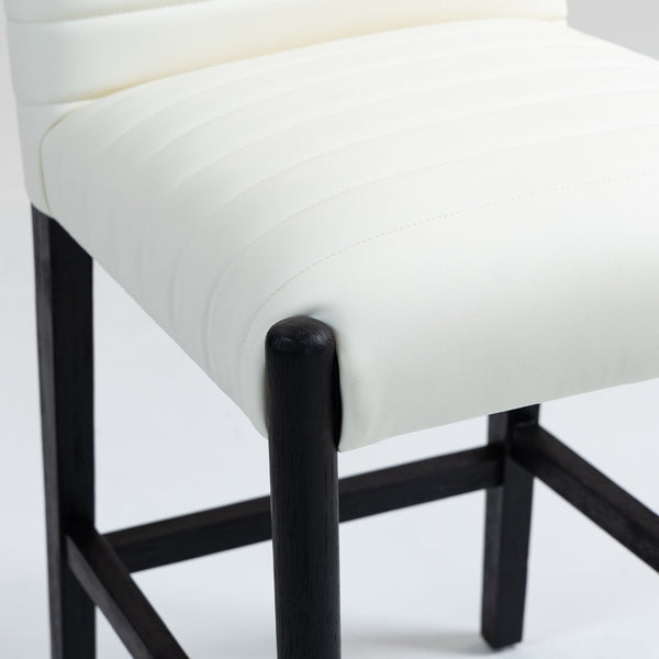 Meridian Furniture Aimee Channel Tufted Vegan Leather Counter Stool with Wood Legs for Kitchen Islands and Bars Cream 11029 11029Cream-C
