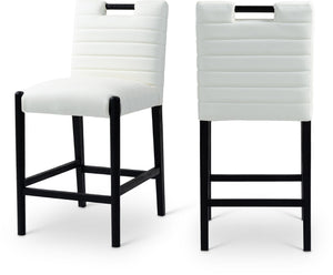 Meridian Furniture Aimee Channel Tufted Vegan Leather Counter Stool with Wood Legs for Kitchen Islands and Bars Cream 11029 11029Cream-C