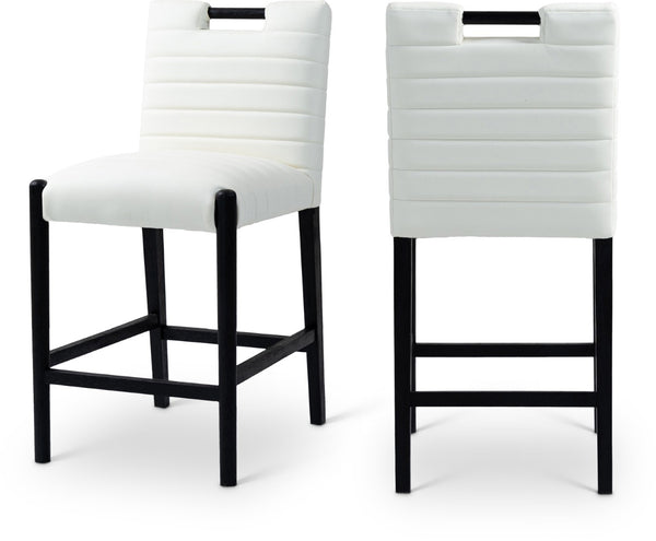Meridian Furniture Aimee Channel Tufted Vegan Leather Counter Stool with Wood Legs for Kitchen Islands and Bars Cream 11029 11029Cream-C