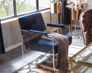 Vig Furniture Divani Casa Edmond Blue Velvet Lounge Chair With Acrylic Arms – Stylish Comfort For Your Space Blue  Vgca1102-blu