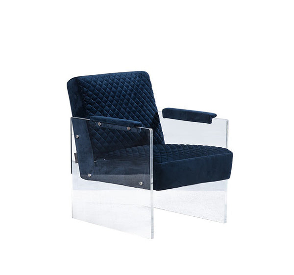 Vig Furniture Divani Casa Edmond Blue Velvet Lounge Chair With Acrylic Arms – Stylish Comfort For Your Space Blue  Vgca1102-blu