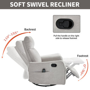 English Elm Blue Fabric Swivel Rocker Recliner with Massage Heat Nodes for Living Room Comfort Light Gray W1803P321838