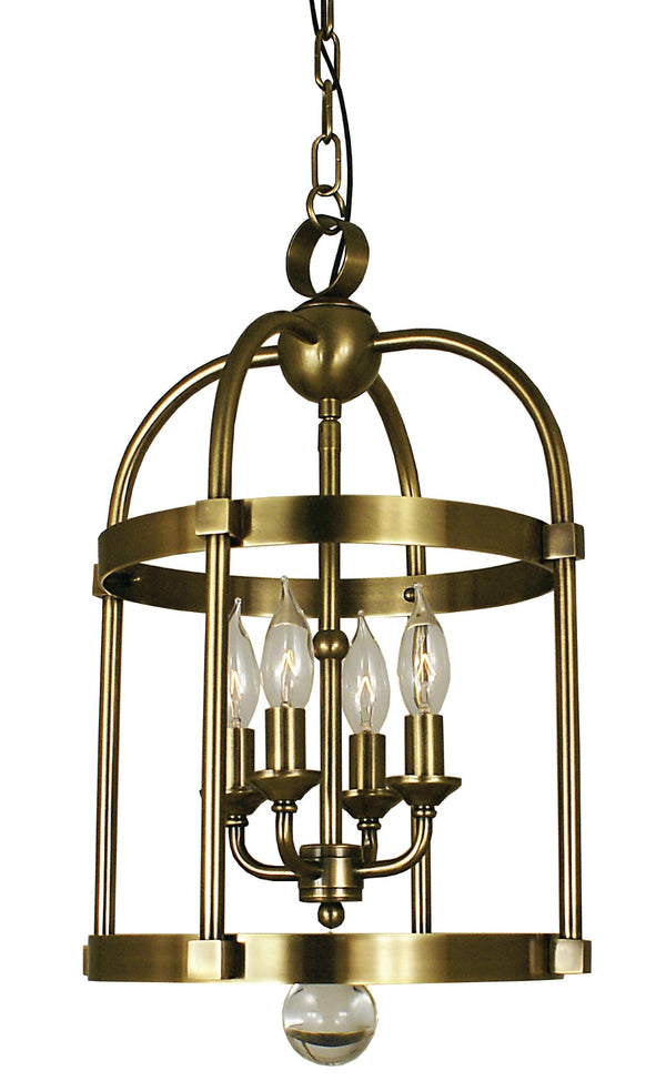 Framburg 4-light Mini Chandelier With Seeded Cylinders And Crystal Accents - Handcrafted Elegance For Any Space Antique Brass Metal 1103 Ab