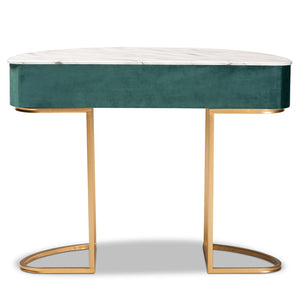 Baxton Studio Baxton Studio Luxe Green Velvet Console Table with Faux Marble Top & Gold Accents for Small Spaces JY20A157-Green/Gold-Console