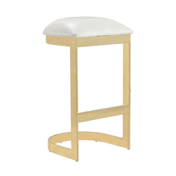 English Elm Aura Metal Upholstered Barstool White — Backless Faux Leather Seat, Brass Polished Base, Foam Padding, 28.5" Height B365P398003