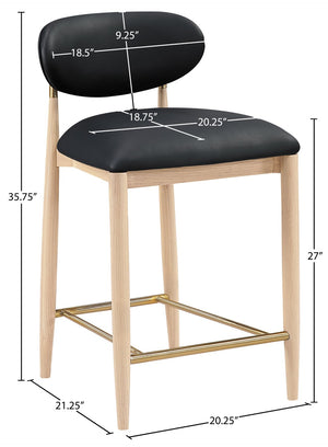 Meridian Furniture Riccio Counter Stool with Ash Wood Frame Vegan Leather Seat and Brass Accents 11030Black-C