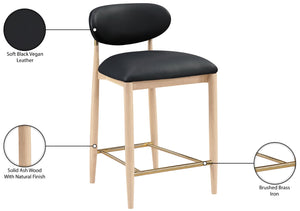 Meridian Furniture Riccio Counter Stool with Ash Wood Frame Vegan Leather Seat and Brass Accents 11030Black-C