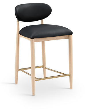 Meridian Furniture Riccio Counter Stool with Ash Wood Frame Vegan Leather Seat and Brass Accents 11030Black-C