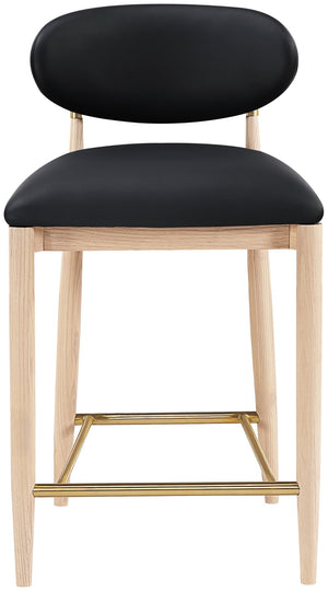 Meridian Furniture Riccio Counter Stool with Ash Wood Frame Vegan Leather Seat and Brass Accents 11030Black-C