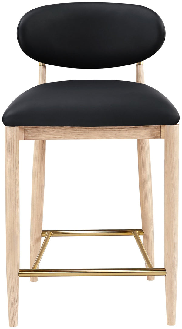 Meridian Furniture Riccio Counter Stool with Ash Wood Frame Vegan Leather Seat and Brass Accents 11030Black-C