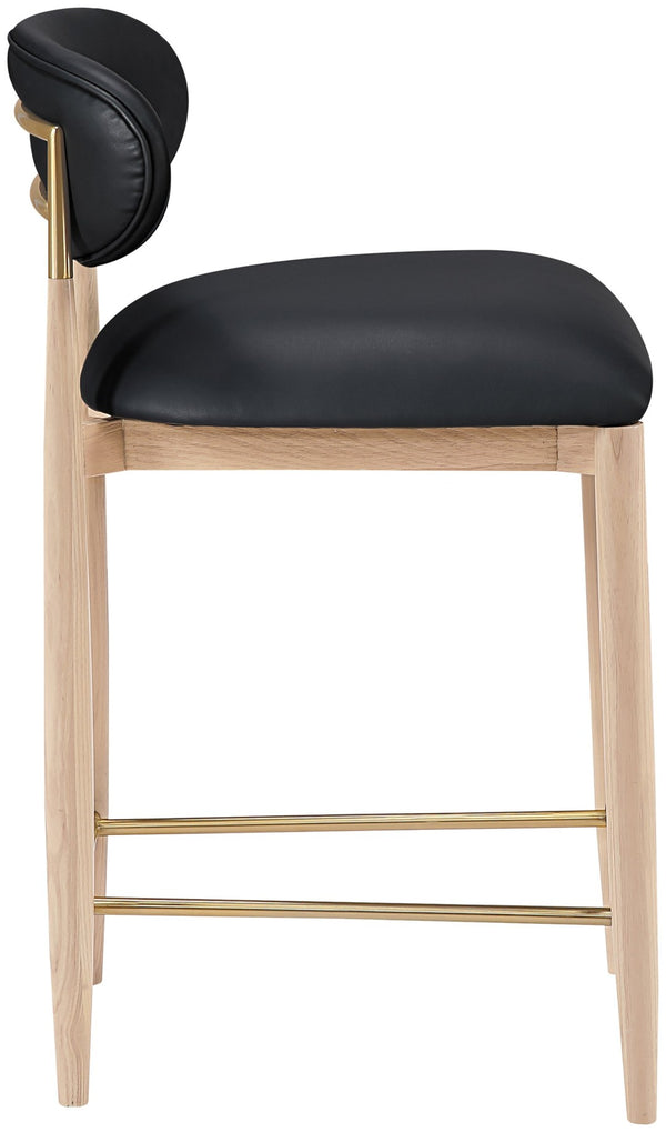 Meridian Furniture Riccio Counter Stool with Ash Wood Frame Vegan Leather Seat and Brass Accents 11030Black-C
