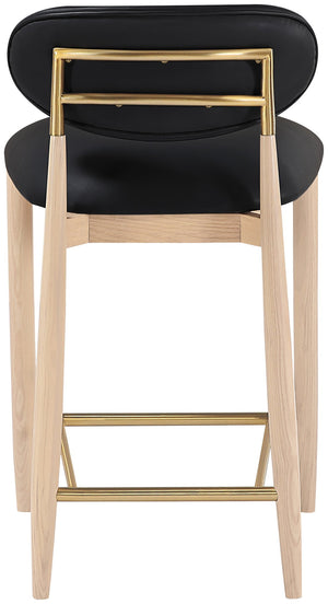 Meridian Furniture Riccio Counter Stool with Ash Wood Frame Vegan Leather Seat and Brass Accents 11030Black-C