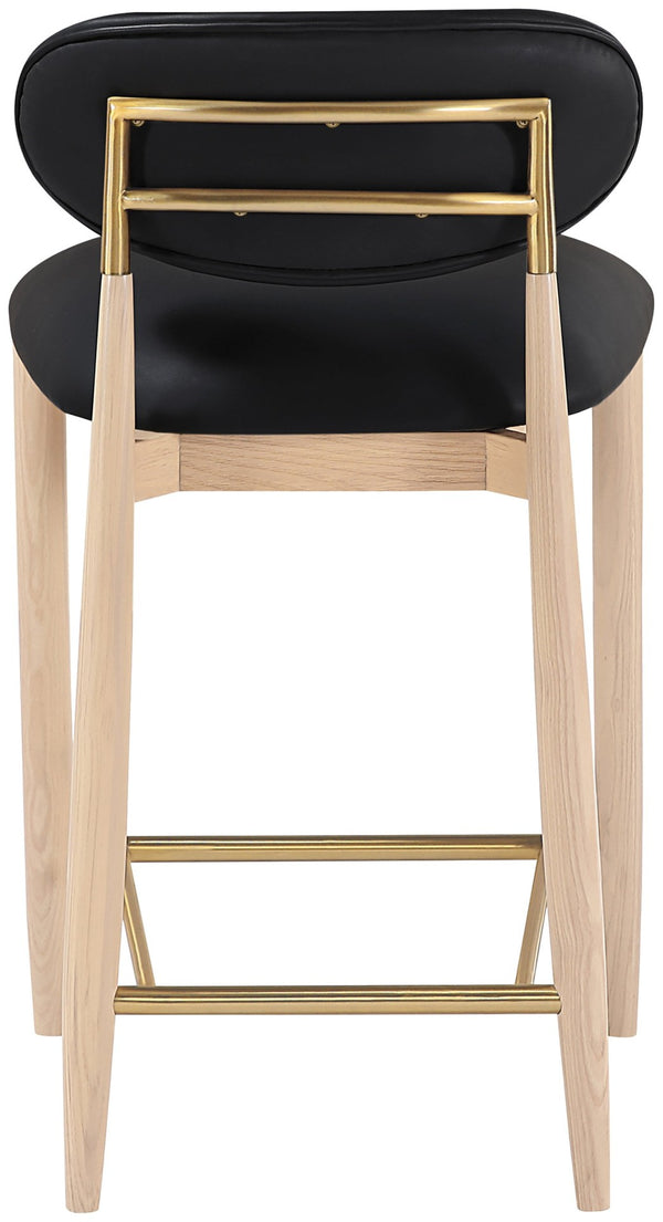 Meridian Furniture Riccio Counter Stool with Ash Wood Frame Vegan Leather Seat and Brass Accents 11030Black-C
