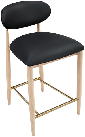 Meridian Furniture Riccio Counter Stool with Ash Wood Frame Vegan Leather Seat and Brass Accents 11030Black-C