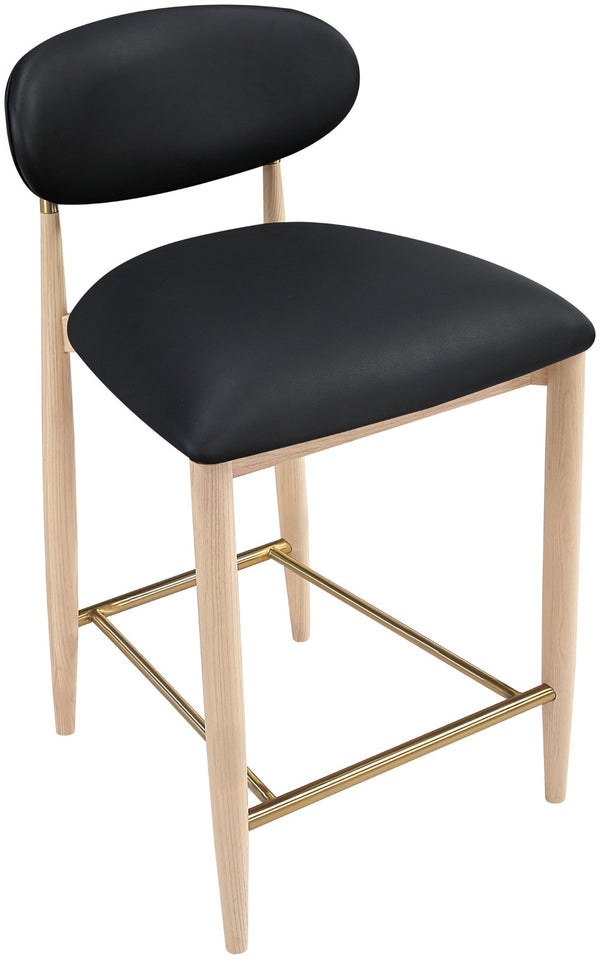 Meridian Furniture Riccio Counter Stool with Ash Wood Frame Vegan Leather Seat and Brass Accents 11030Black-C
