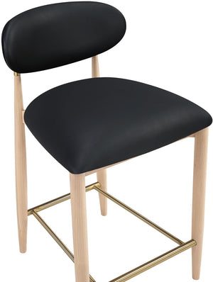 Meridian Furniture Riccio Counter Stool with Ash Wood Frame Vegan Leather Seat and Brass Accents 11030Black-C