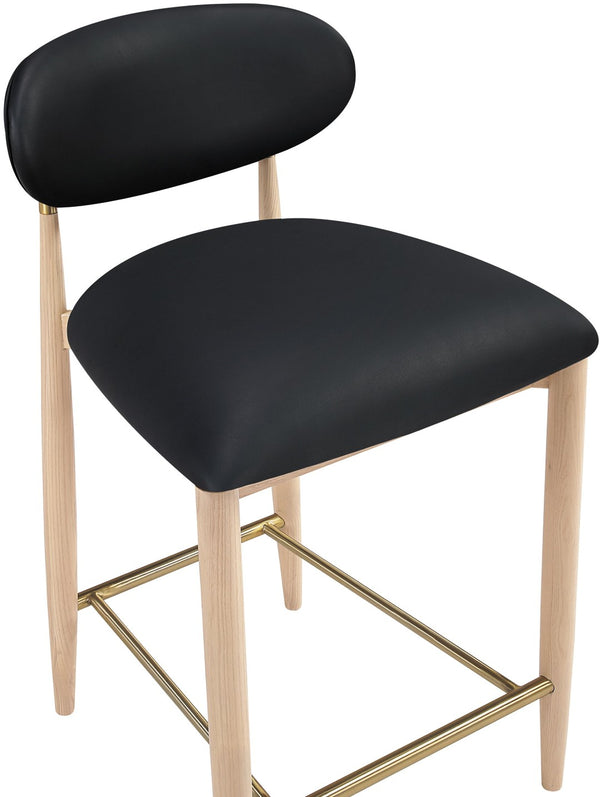Meridian Furniture Riccio Counter Stool with Ash Wood Frame Vegan Leather Seat and Brass Accents 11030Black-C