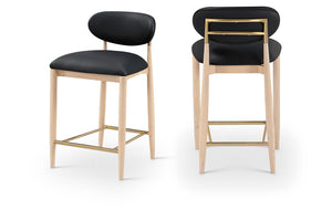 Meridian Furniture Riccio Counter Stool with Ash Wood Frame Vegan Leather Seat and Brass Accents 11030Black-C