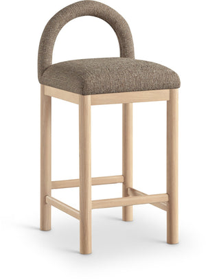Meridian Furniture Conrad Arched Back Counter Stool with Linen Weave Upholstery and Natural Wood Legs 11031Brown-C