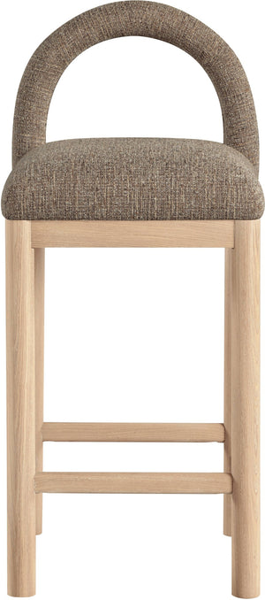 Meridian Furniture Conrad Arched Back Counter Stool with Linen Weave Upholstery and Natural Wood Legs 11031Brown-C