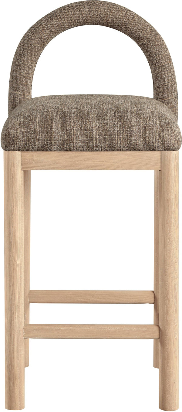 Meridian Furniture Conrad Arched Back Counter Stool with Linen Weave Upholstery and Natural Wood Legs 11031Brown-C