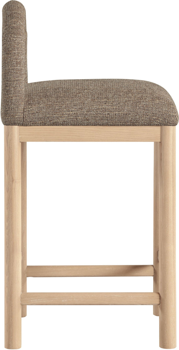 Meridian Furniture Conrad Arched Back Counter Stool with Linen Weave Upholstery and Natural Wood Legs 11031Brown-C