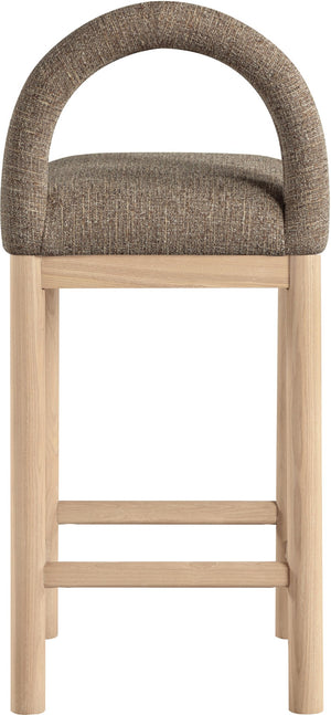 Meridian Furniture Conrad Arched Back Counter Stool with Linen Weave Upholstery and Natural Wood Legs 11031Brown-C