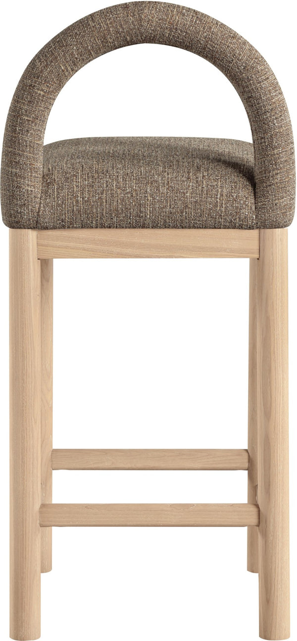 Meridian Furniture Conrad Arched Back Counter Stool with Linen Weave Upholstery and Natural Wood Legs 11031Brown-C