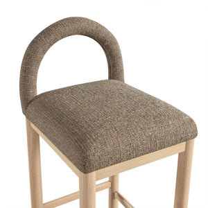 Meridian Furniture Conrad Arched Back Counter Stool with Linen Weave Upholstery and Natural Wood Legs 11031Brown-C