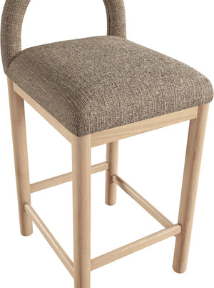 Meridian Furniture Conrad Arched Back Counter Stool with Linen Weave Upholstery and Natural Wood Legs 11031Brown-C