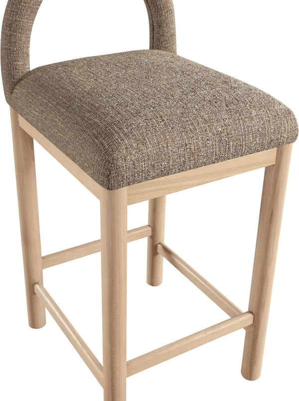 Meridian Furniture Conrad Arched Back Counter Stool with Linen Weave Upholstery and Natural Wood Legs 11031Brown-C